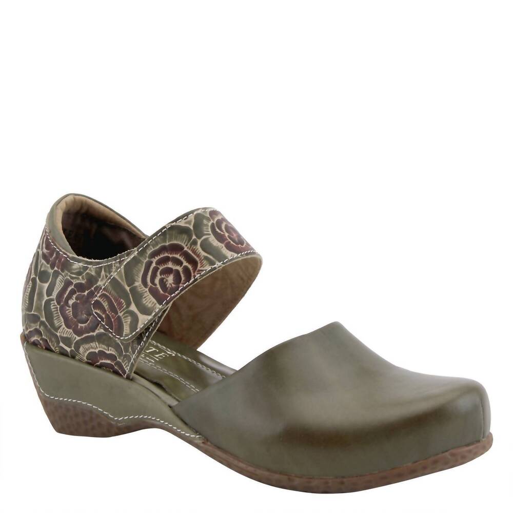 NEW SPRING STEP SHOES women's gloss pansy heeled mary jane shoe in olive